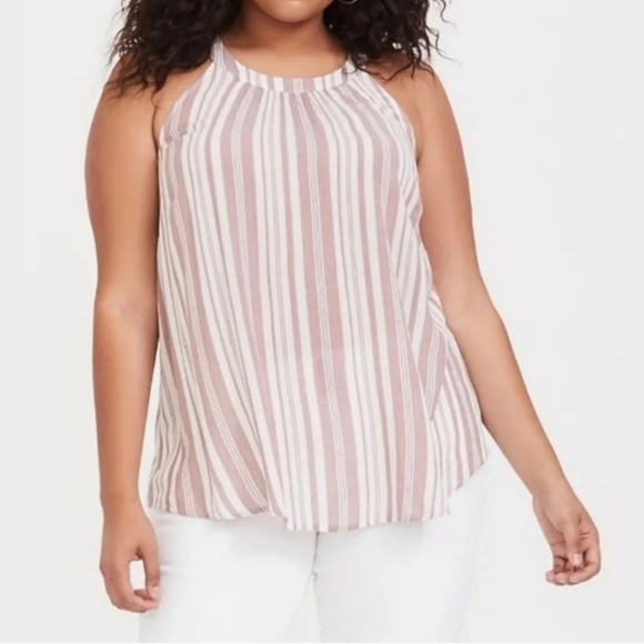 Torrid Pink & White Striped Halter High Neck Goddess Tank Top - Picture 1 of 8